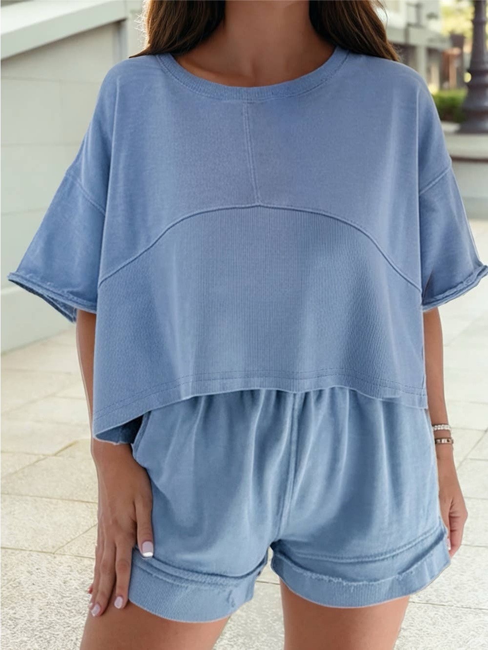 Light Blue Short Sleeve Tee - Unbranded Casual Cropped Top